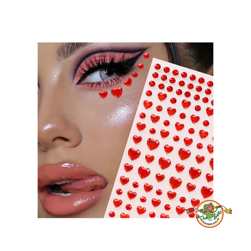 Oeteldonk-Gezicht-stickers 3D-strass-hart-rood-carnaval