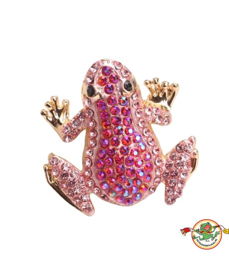 Oeteldonk Kikker Broche groot roze met steentjes